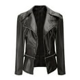 thumbnail image 1 of Fesfesfes Women Cool Faux Leather Jacket Long Sleeve Jacket Lapel Collar Zipper Slim Fitted Coat Fall Short Jacket, 1 of 6