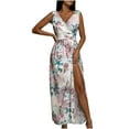 thumbnail image 1 of Fesfesfes Women Dress Bohemian V-Neck Loose Sleeveless Print Ankle-Length Dress or, 1 of 9