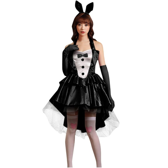 Fesfesfes Women Dress Bunny Girl Puffy Tuxedo Skirt Sleeveless Round Neck Custome Dress or