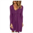 thumbnail image 1 of Fesfesfes Women Dress Casual Fall Solid Sexy U-Neck Buttons Long Sleeve Waist Dress Under $10, 1 of 8