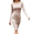 thumbnail image 1 of Fesfesfes Women Dress Casual Long Sleeve Round Neck Solid Drawstring Dress Plus Size $10, 1 of 8
