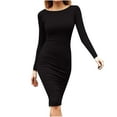 thumbnail image 1 of Fesfesfes Women Dress Casual Long Sleeve Round Neck Solid Drawstring Dress Plus Size $10, 1 of 8