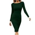 thumbnail image 1 of Fesfesfes Women Dress Casual Long Sleeve Round Neck Solid Drawstring Dress or, 1 of 8