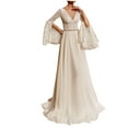 thumbnail image 1 of Fesfesfes Women Dress Casual Sexy Lace Mesh Deep V-Flared Sleeve White Swing Skirt Evening Party Long Dress Wedding Dress Plus Size $10, 1 of 9
