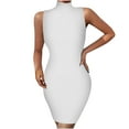 thumbnail image 1 of Fesfesfes Women Dress Casual Slim Fit Solid Color Turtleneck Sleeveless Hip Dress, 1 of 8