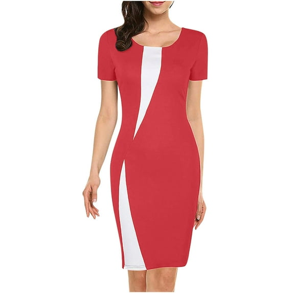 Fesfesfes Women Dress Crewneck Short Sleeve Stretch Slim Bag Hip Pencil Skirt Mini Length Dress Clearance Under $10
