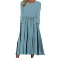 thumbnail image 1 of Fesfesfes Women Dress Fall And Winter Casual Round Neck Long Sleeve Folding Solid With Pocket Dresses Clothes Sale, 1 of 5