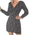 thumbnail image 1 of Fesfesfes Women Dress Fall Ruffles V-Neck Printed Long Sleeve Casual Dress or, 1 of 6