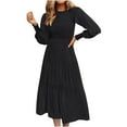 thumbnail image 1 of Fesfesfes Women Dress Fall Winter Long Sleeve Round-Neck Solid Long Dress, 1 of 6