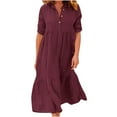 thumbnail image 1 of Fesfesfes Women Dress FallSolid Causal Turndown Collar Long Sleeve Vacation Button Dress Plus Size $10, 1 of 9