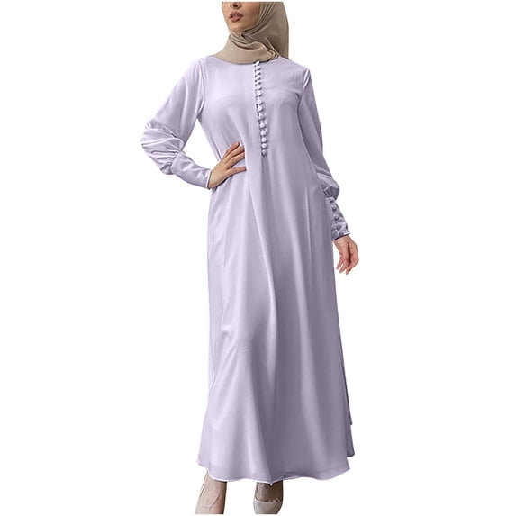 Fesfesfes Women Dress Loose Casual Dress Foundation Solid Color Large Dress Round Neck Long Sleeve Dress Plus Size $10