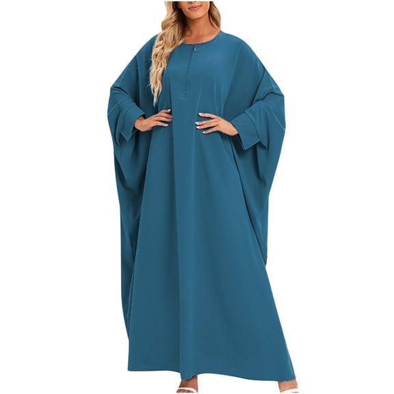 Fesfesfes Women Dress Loose Robe Casual Dress Foundation Solid Color Large Dress Long Sleeve Dress