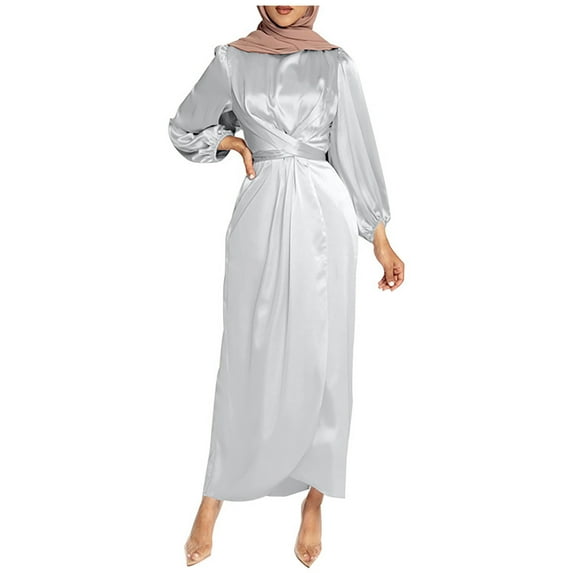 Fesfesfes Women Dress Loose Robe Casual Dress Foundation Solid Color Large Dress Round Neck Long Sleeve Dress Clearance