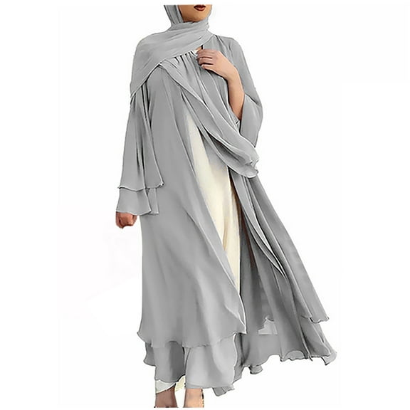 Fesfesfes Women Dress Loose Solid Color Large Long Sleeve Cardigan Dress Long Sleeve V-neck Dress