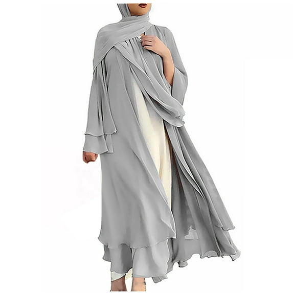 Fesfesfes Women Dress Loose Solid Color Large Long Sleeve Cardigan Dress Long Sleeve V-neck Dress Plus Size $10