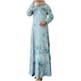 thumbnail image 1 of Fesfesfes Women Dress Round Neck Print Loose Long Sleeve Ankle-Length Dress Long Dress, 1 of 9