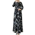 thumbnail image 1 of Fesfesfes Women Dress Round Neck Print Loose Long Sleeve Ankle-Length Dress Long Dress, 1 of 8