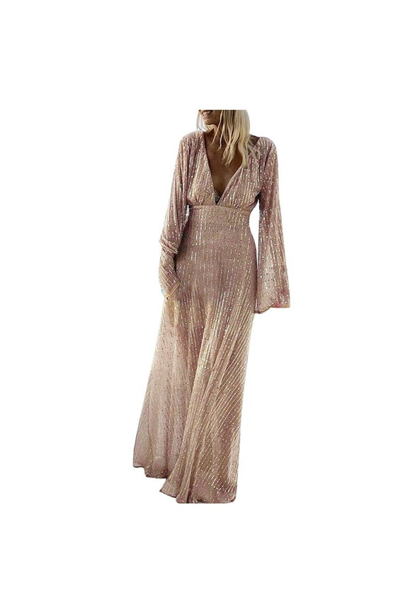 Women Dress Sequin Dress New Long Sleeve V Neck Dress or