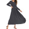 thumbnail image 1 of Fesfesfes Women Dress Polka Dot Print Belt Included Long Sleeve V- Neck Regular Dress, 1 of 6