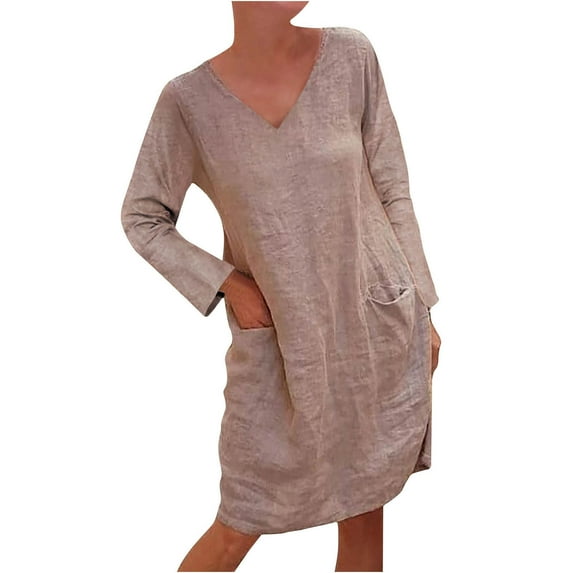 Fesfesfes Women Dress Sexy Solid Cold Shoulder Long Sleeve V-Neck Regular Dress Clothes Sale