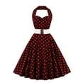 thumbnail image 1 of Fesfesfes Women Dress Sleeveless Round-Neck Retro Polka Dots Printing High Waist Belt Halter Neck Backless Makings Dress Sale or Clearance, 1 of 8