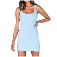 thumbnail image 1 of Fesfesfes Women Dress Slim Fit Sexy able Solid Color Square Neck Sleeveless Dress Clearance Under $10, 1 of 8