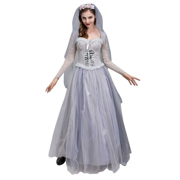 Fesfesfes Women Dress Solid Color Halloween Dress Adult Cosplay Gothic Bride Dress Evenig Gowns Party Dress