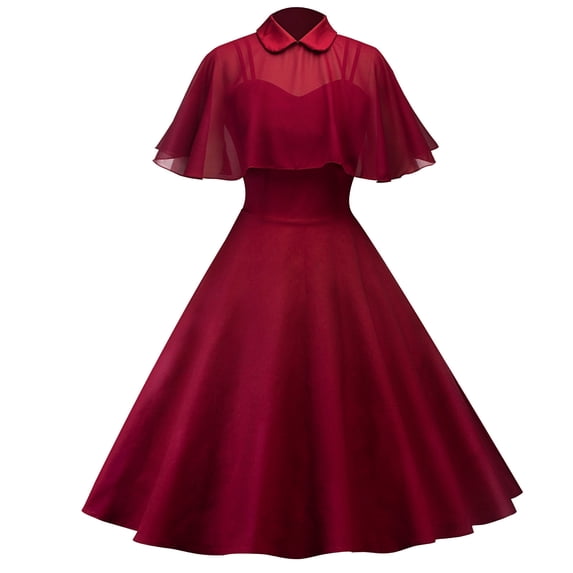 Fesfesfes Women Dress Solid Color Lace Long Dress Cape Stand Collar Shawl Two-Piece Doll Collar Sling Dress Clothes Sale