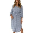 thumbnail image 1 of Fesfesfes Women Dress Spring And Fall V-Neck Long-Sleeved Leopard-Print Button-Down Shirt Slit Lace-Up Long-Sleeved Dress Tops on, 1 of 7