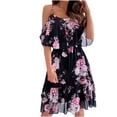 thumbnail image 1 of Fesfesfes Women Dress Spring V Neck Print Ruffle Sling Suspenders Leaky Shoulder Dress Short Dress or, 1 of 8