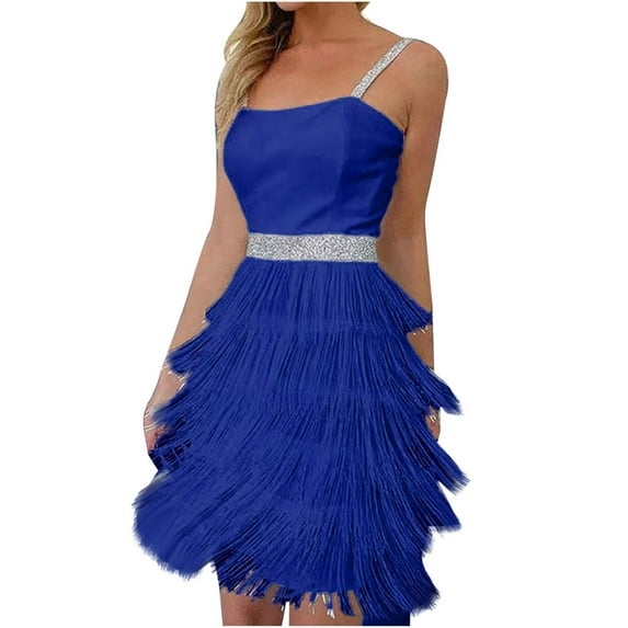 Fesfesfes Women Dress Tassel Sleeveless Straped Dress Zipper Up Solid Color Mini Dress Teen Girls Prom Party Little Dress Semi Formal Dress
