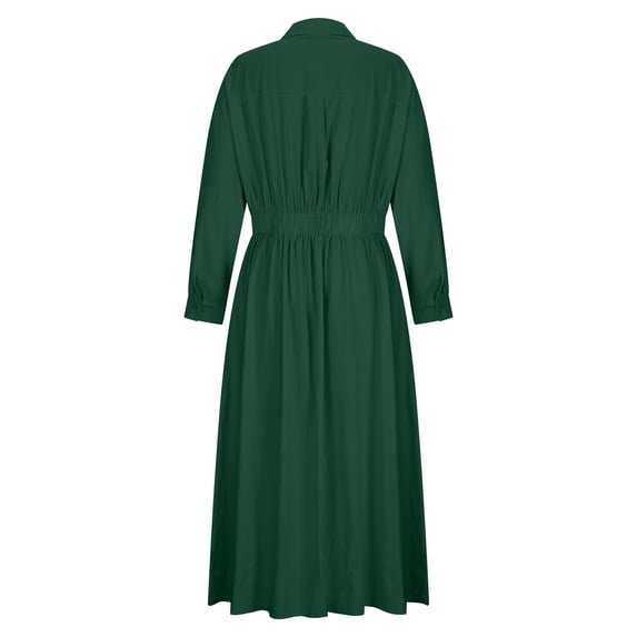 Fesfesfes Women Dress Turndown Collar Loose Cotton Linen Long Sleeve Tightness High Waist Dress Plus Size $10