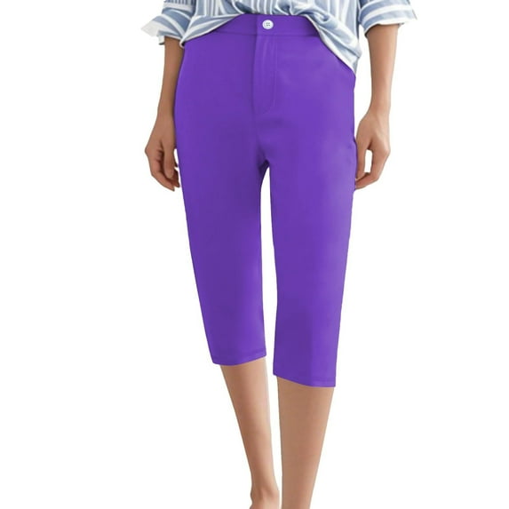 Fesfesfes Women' Fashion Pants Summer Casual Solid Color Elastic Waistband with Drawstring Shorts Pockets Outdoor Beach Short Trousers(Purple#2,2XL)