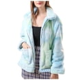 thumbnail image 1 of Fesfesfes Women Flannel Coat Long Sleeve Tie-Dye Pocket Zipper Lapel Sweatshirt Plush Fleece Jacket, 1 of 3