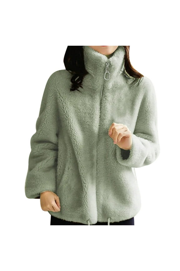 Women Flannel Jacket Coral Velvet Zipper Sweater, Plush Thickened Fall And Winter New Double-sided Velvet Warm High Collar Coat