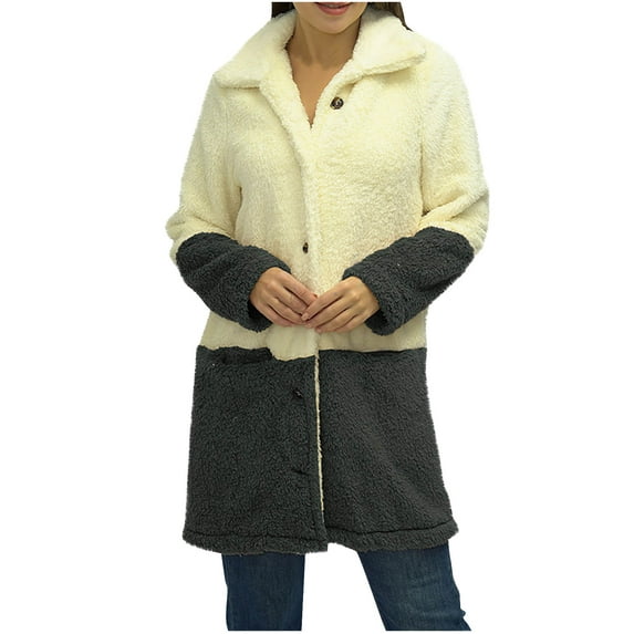 Fesfesfes Women Flannel Jacket Fashion Solid Color Top Cardigan Outwear Suit Coat Long Sleeve Coat On Sale