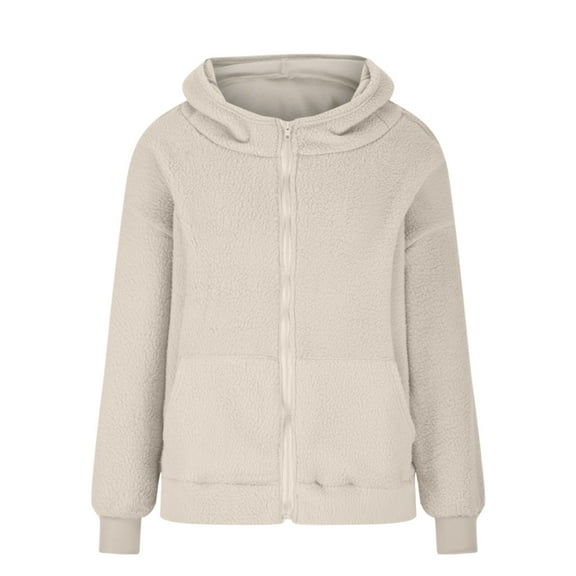 Fesfesfes Women Flannel Jacket Loose Age Reducing Cute Ear Hooded Lamb Wool Coat Thickened Winter Zipper Coat Under $10