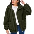 thumbnail image 1 of Fesfesfes Women Flannel Jacket Plush Top Solid Color Loose Versatile Pocket Coat Long Sleeve Hooded Casual Coat/Jacket Sale Clearance, 1 of 8