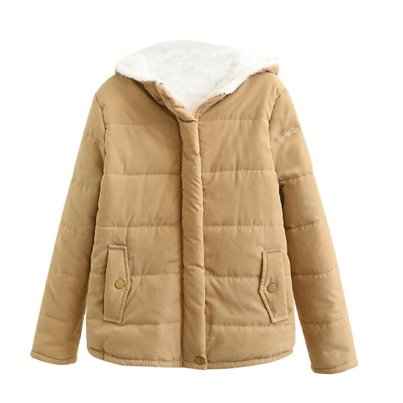 Fesfesfes Women Flannel Jacket Solid Warm Coat Hoodies Jacket Slim Winter Outwear Coats Tops With Pockets