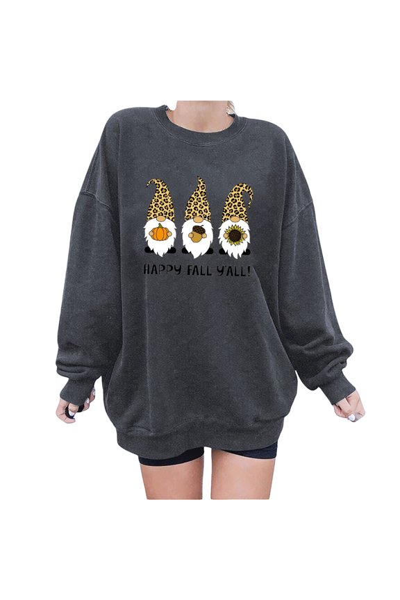 Women Flannel Shirt Fashion Fall Printed Loose Long Sleeve Blouse Round Neck Casual Pullover Tops Sweatershirt Under $10