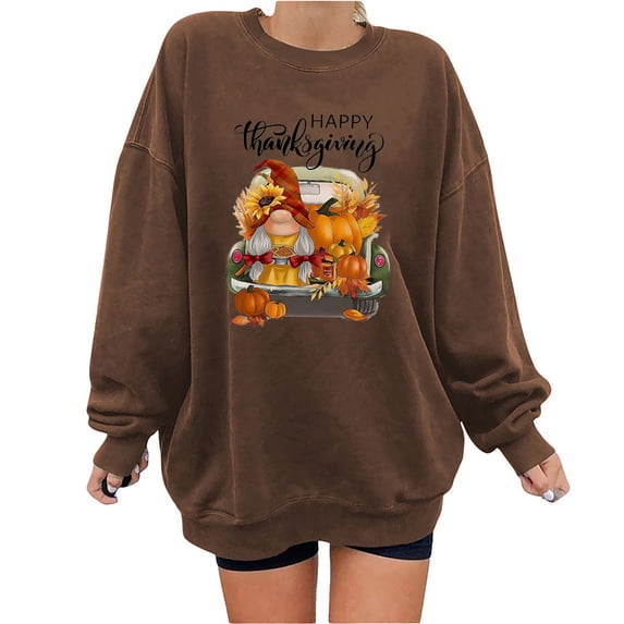 Fesfesfes Women Flannel Shirt Fashion Thanksgiving Printed Loose Long Sleeve Blouse Round Neck Casual Pullover Tops Sweatershirt