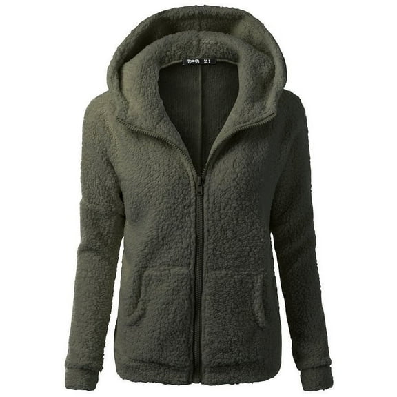 Fesfesfes Women Flannel Shirt Hooded Sweater Coat Winter Warm Wool Zipper Coat Cotton Coat Outwear Under $10