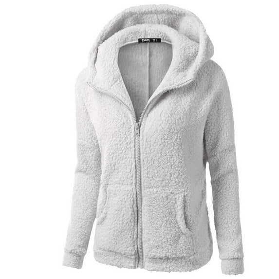 Fesfesfes Women Flannel Shirt Hooded Sweater Coat Winter Warm Wool Zipper Coat Cotton Coat Outwear Under $10