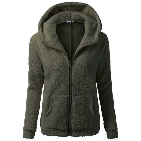 Fesfesfes Women Flannel Shirt Hooded Sweater Coat Winter Warm Wool Zipper Coat Cotton Coat Outwear