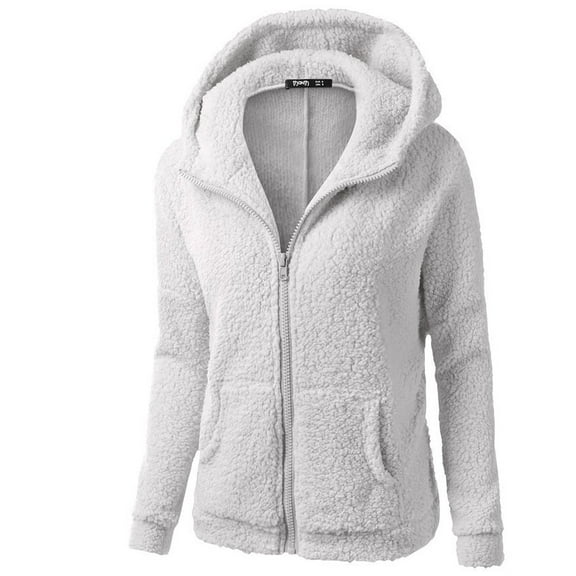 Fesfesfes Women Flannel Shirt Hooded Sweater Coat Winter Warm Wool Zipper Coat Cotton Coat Outwear