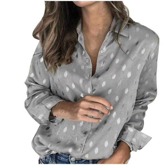 Fesfesfes Women Flannel Shirt New Popular Women Flannel Shirt Shirts Long-sleeved Bronzing Polka Dot Printing Personalized Women Flannel Shirt Tops On Sale