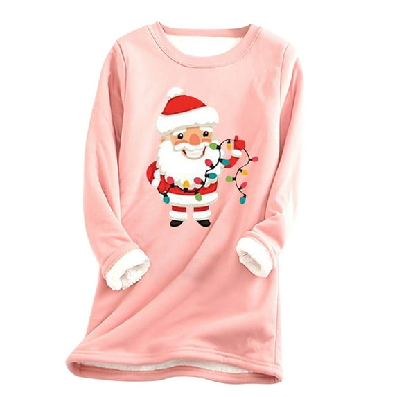 Fesfesfes Women Flannel Shirt Thick Fleece Printing Sweatshirt Winter Velvet Warm O-neck Underwear Top