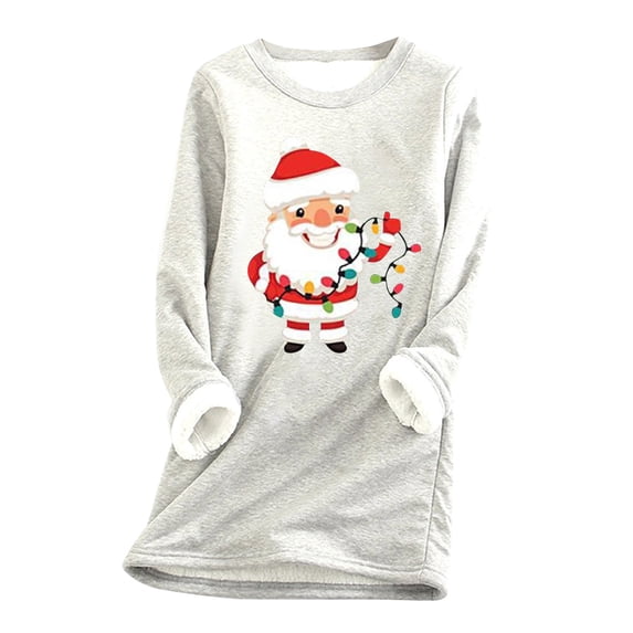 Fesfesfes Women Flannel Shirt Thick Fleece Printing Sweatshirt Winter Velvet Warm O-neck Underwear Top Under $10