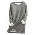 thumbnail image 1 of Fesfesfes Women Flannel Shirt Thick Fleece Sweatshirt Winter Velvet Warm O-neck Underwear Top Under $10, 1 of 3