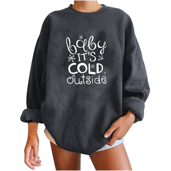 Fesfesfes Women Flannel Shirt Winter Sexy Round Neck Long Sleeve Tops Christmas Printed Regular Hoodies Sweatshirt Blouse